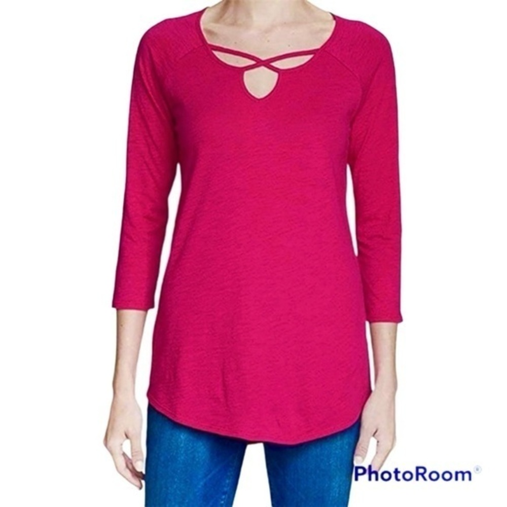 Eddie Bauer Hot Pink Knit Criss Cross Front Strappy Top S